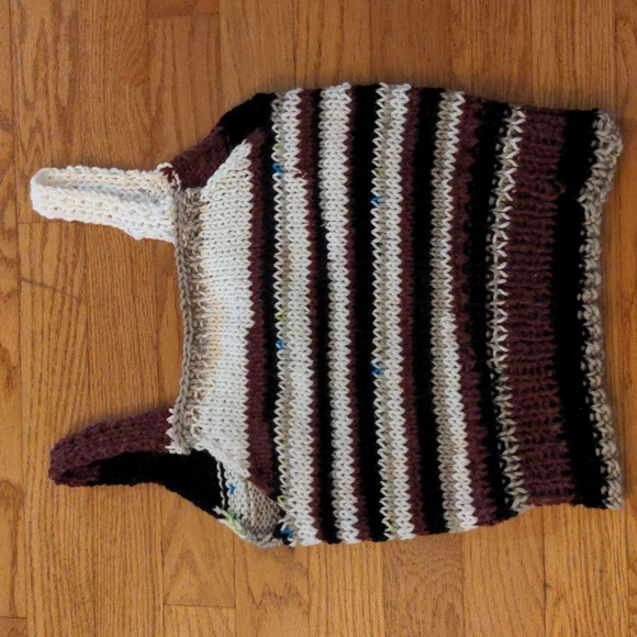 NEW! Hand Knit Striped Cropped Tank Vest Cherry Red Black Taupe Size S/M - Picture 2 of 8